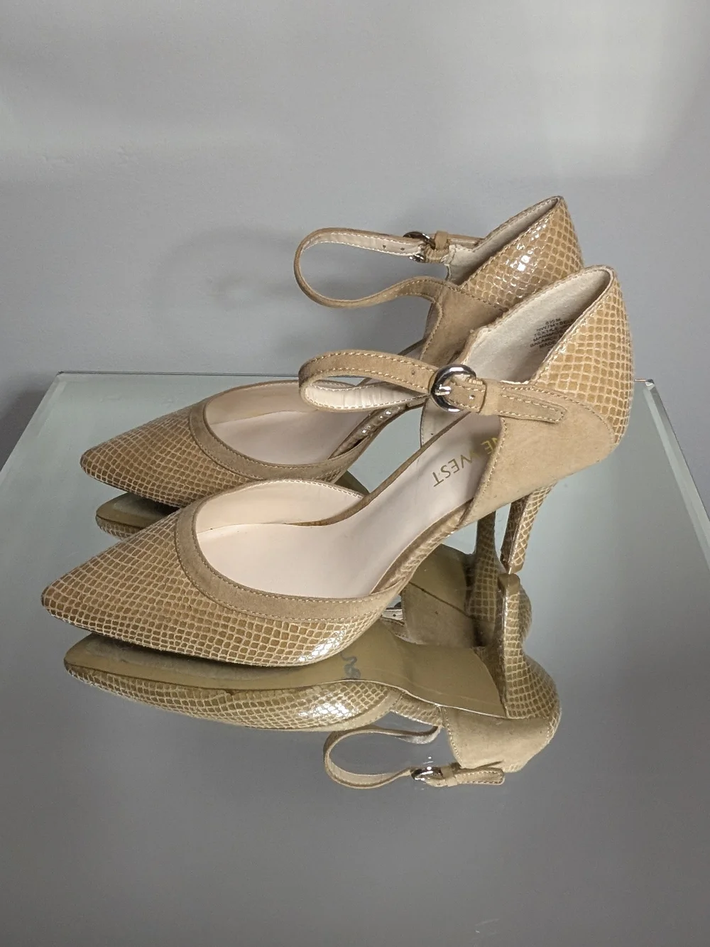Nine West Beige Pointed-Toe Ankle Strap Pumps